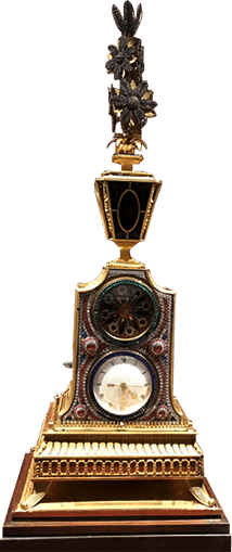 铜镀金嵌玻璃转花钟