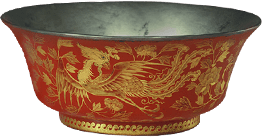 红漆描金凤凰牡丹纹碗